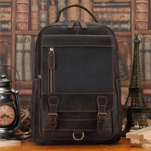 OEM / ODM Crazy Horse Leather Backpack Vintage Bag ji bo Men