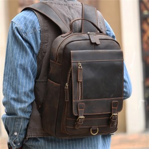 OEM/ODM Crazy Horse Leather Backpack Vintage Bag for Men