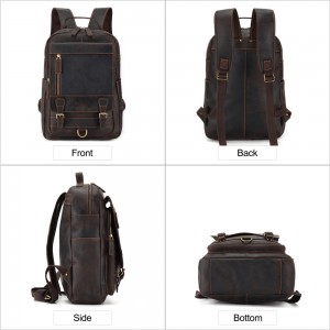 OEM/ODM Crazy Horse Leather Backpack Vintage Bag for Men