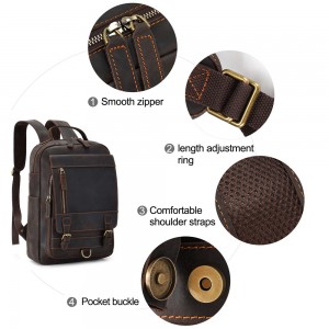 OEM / ODM Crazy Horse Leather Backpack Vintage Bag foar manlju