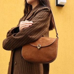 Reverse Velvet Cowhide Women’s Underarm Bag Vintage Fashion Elegant Large Capacity Shoulder Bag Crossbody Bag