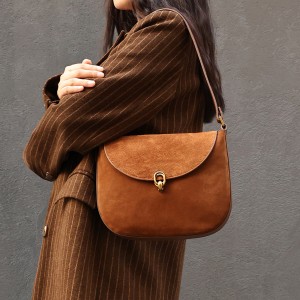 Reverse Velvet Cowhide Women’s Underarm Bag Vintage Fashion Elegant Large Capacity Shoulder Bag Crossbody Bag
