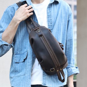Custom Men’s Leather Chest Bag Large capacity crossbody bag