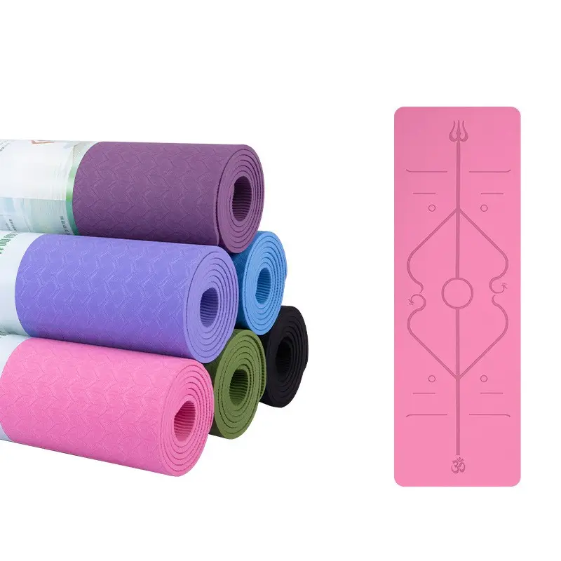 Ҳамоҳангсозии хатҳои машқи толори фитнес йога маҷмӯаи 6mm Tpe Yoga Mat