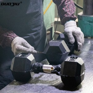 Gym Fitness Vifaa Rubber Coated Hex Dumbbells