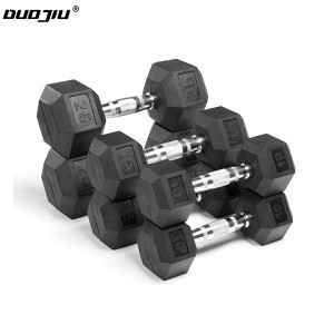 Gym Fitness Equipment Rubber Coated Hex Dumbbells