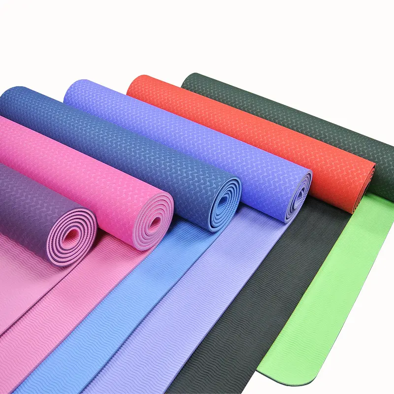 កម្រាលយូហ្គាពណ៌ទ្វេពណ៌ Tpe Pilates ផ្ទាល់ខ្លួនដែលមានស្លាកសញ្ញាពិសេស Pilates បោះពុម្ពមិនរអិល កម្រាល Yoga Tpe Mat
