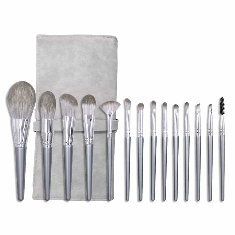 Premium Cruelty Free Cosmetics Brush Set 14PCS Smoke Grey Powder Foundation Eyeshadow Professional Kabuki Makeup Brushes (1)