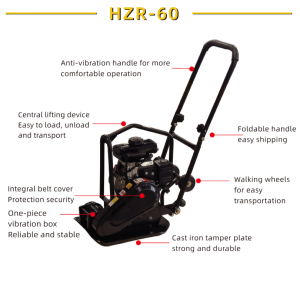 HZR-60 ଲୋନସିନ୍ ପେଟ୍ରୋଲ ଇ engine ୍ଜିନ 51 କିଲୋଗ୍ରାମ ଛୋଟ ପ୍ଲେଟ କମ୍ପାକ୍ଟର |