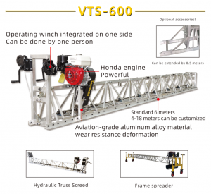 VTS-600 アルミニウム合金材料 4-18 メートルカスタマイズ可能トラススクリード