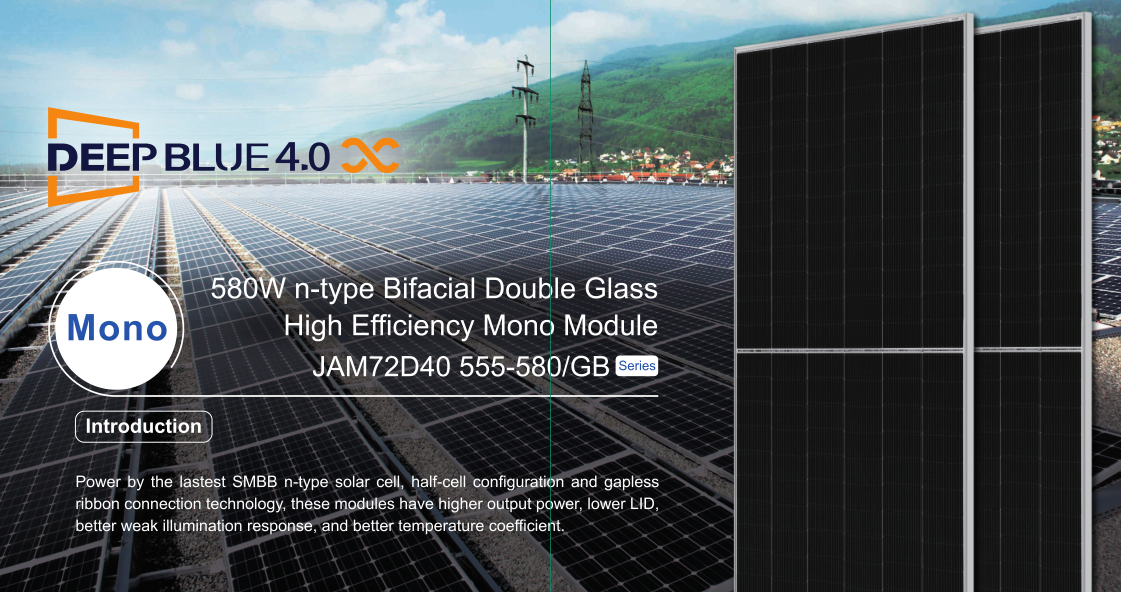 580W n-type bifacial double glass high efficiency mono module JAM72D40 555-580/GB