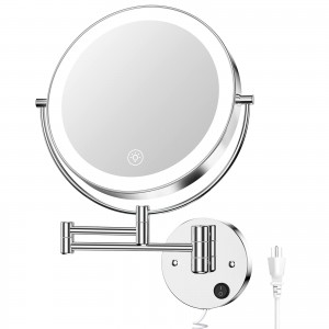 Wall Mounted Lighted Makeup Vanity Mirror Stepless Dimming Magnifying LED Double Sided Decor