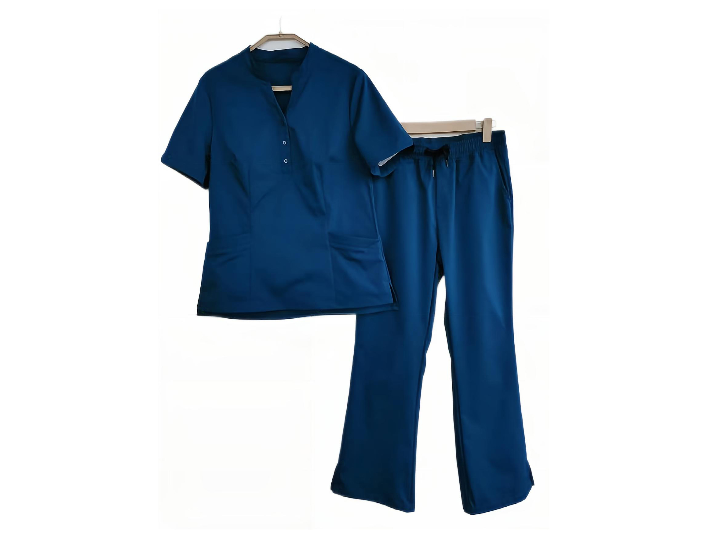 Ladies Nurse Scrub Uniform or SPA Beauty Salon Uniform with Stand Collar Tunic and Flare Let Pant