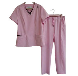 Clinic SPA Medical Scrub Set Uniform in Soft Pink with Wine Contrast
