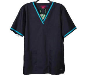 Hospital Unisex Doctors and Nurses Medical Scrub Uniform V-neck Top with Contrast Color along the Neck and Sleeve Openings