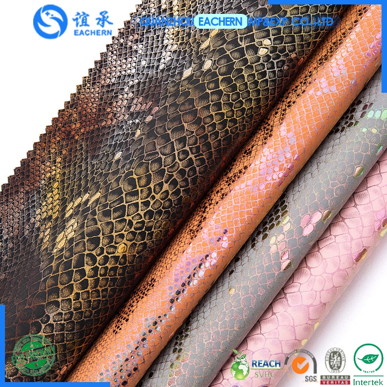 China Gold Supplier for Pu Patent Leather For Handbag - Hot stamping Sofa Fabric/ Upholstery Fabric/ Snake Polyester Suede – EACHERN