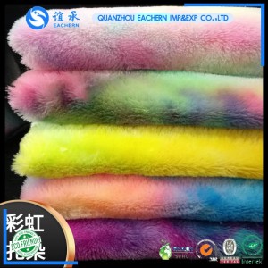 Rainbow Color Tie Dyed Faux Fur Fabric Iridescence Fur Faux Rabbit Fur Long Pile Plush Fabric for coat