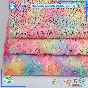 fashion pattern colorful tie-dyed print rabbit fur fabric  gold stamping fur fabric for  pillow and garment