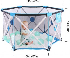 Arkmiido Baby playpen, Playpen for Baby Foldable and Portable, Hexagonal Folding Playpen with Breathable Mesh and Storage Bag, Indoor and Outdoor Play for 0-4 Ages (Blue)