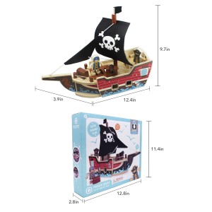 Ealing Wooden Pirate Ship Toy 31pcs Building Playset Model Ships for Kids Creative Building Toys Wood Craft Kits for Children Who Like Adventures Birthday for Kids Ages 3 Years and Up