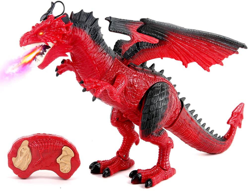 High Performance Rc Cars For Girls - Remote Control Dinosaur, Red Dragon Figures Learning Realistic Looking Large Size with Roaring Spraying Light Up Eyes RC Walking Dinosaur Pet for Birthday, Xma...