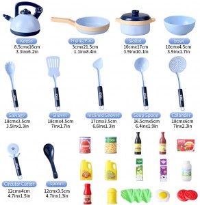 BeebeeRun 28PCS Kitchen Play Toy, Kids Pretend Play Cooking Set with Play Food,Cookware Pot and Pan Toy Set,Toy Utensils,Play Accessories Toys for Kids Toddlers Girls Boys(Blue)