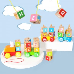 Arkmiido Wooden train set, Wooden building blocks Toys for kids montessori toys ,Pull along toy for baby ,26 PCS Alphabet Letters Block Set educational toys for children