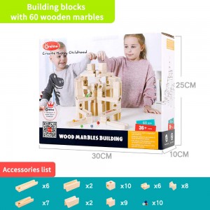 LBLA Wood Marbles Run Building Blocks Ball Run Tracks Toys, Montessori Wooden Toys, Best Gifts For 3 4 5 6 Boys And Girls (60PCS)