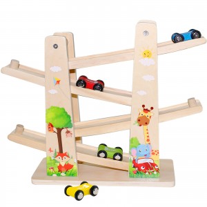 Forest pulley manufacturers directly sell wooden early education, educational children’s car track game multi-layer toy car MZ0189