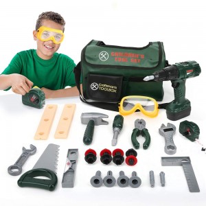 BeebeeRun Kids Tool Set with Electronic Cordless Drill 28 Pcs Pretend Play Real Construction Accessories with Tool Bag for Toddlers Age 3 4 5 6 7 Year Old Boy Toys