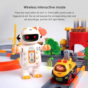 BeebeeRun Train Set Toy,Railway Set,Rail Track Toy Electric Car Toy, 130 Pieces,Car Race Track Toys,Construction Track Set with Cartoon Car and Wireless Robots for Kids Toddlers Gift