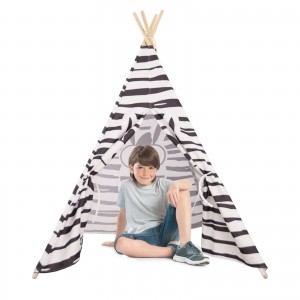 Indoor Outdoor Black & White Kids Foldable Playhouse Tent for Geometric Canvas Toddler Kids Teepee Play Tent (ZP0185)