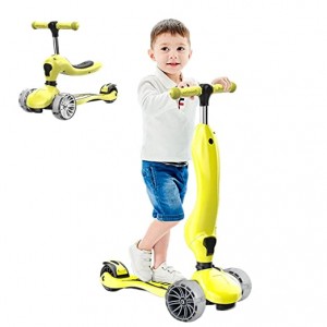 LBLA 2 in 1 Scooter for Kids with Folding Seats Removable & Adjustable, 3 Wheels Mini Kick Scooter with Light for Girls & Boys Toddlers Ages 2 Years or Older (Yellow)