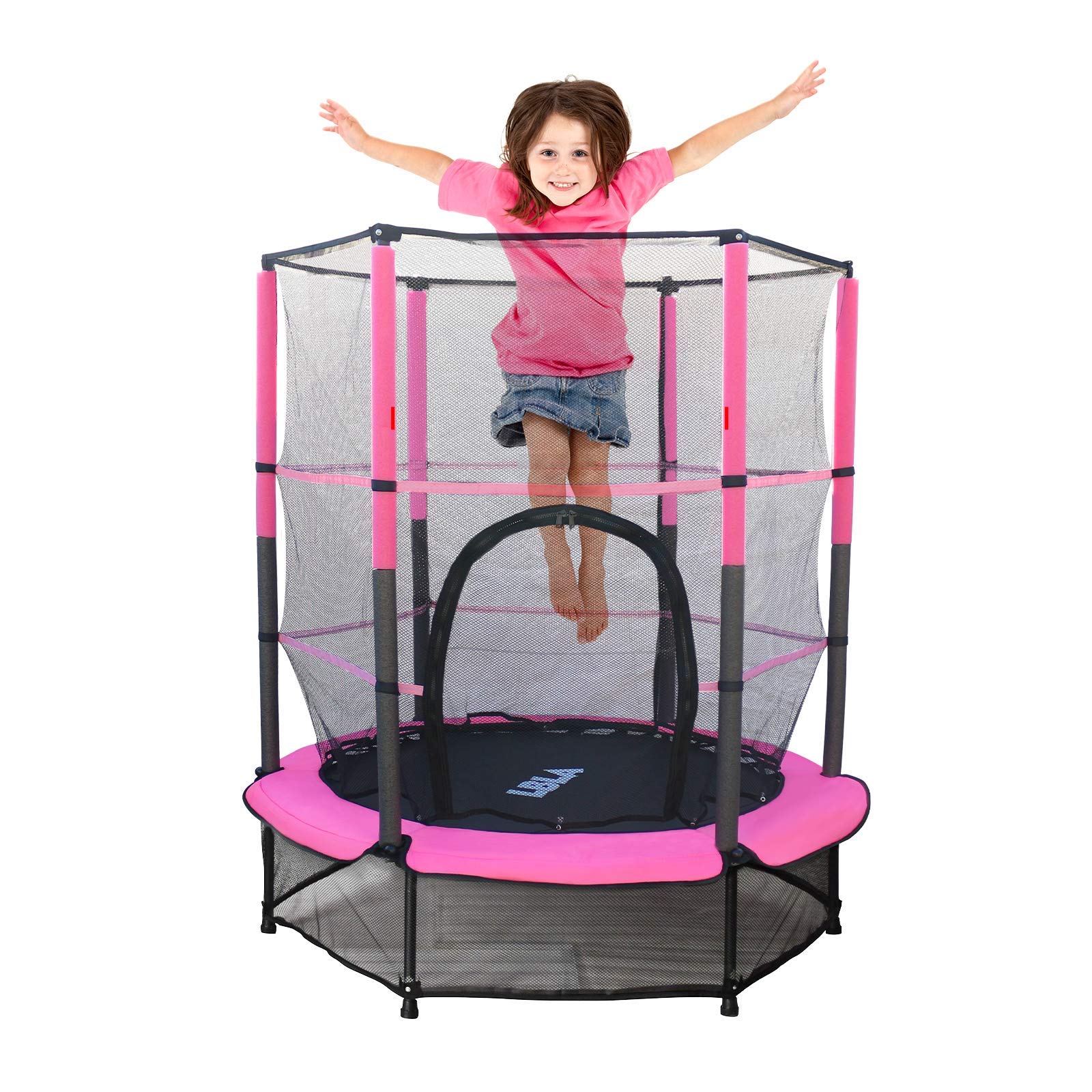 Kids Trampoline, 55” Mini Trampoline for Kids with Enclosure Net and Safety Pad, Heavy Duty Frame Round Trampoline with Built-in Zipper for Indoor Outdoor Featured Image