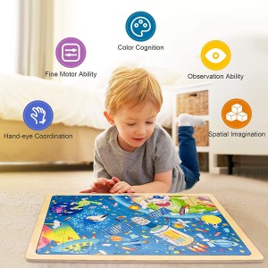 48 Piece Wooden Jigsaw Puzzles for Kids Ages 3+ Puzzles for Toddlers Preschool Educational Birthday for Kids (Space Exploration)