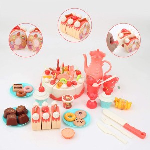 Beebeerun Pretend Play Food for Kids,DIY 82PCS Cutting Birthday Cake Toy with Candles Fruit Dessert Plates Teacup and More,Educational Toy Kitchen Sets for Girls&Boys&Toddlers Aged 3 4 5 6 Years Kids