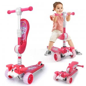 Scooters for Kids Zero Assembly Kick Scooter with Folding Seat 3-in-1 Adjustable Height Kids Scooter with Light Wheels Toddler Scooters for Boys and Girls