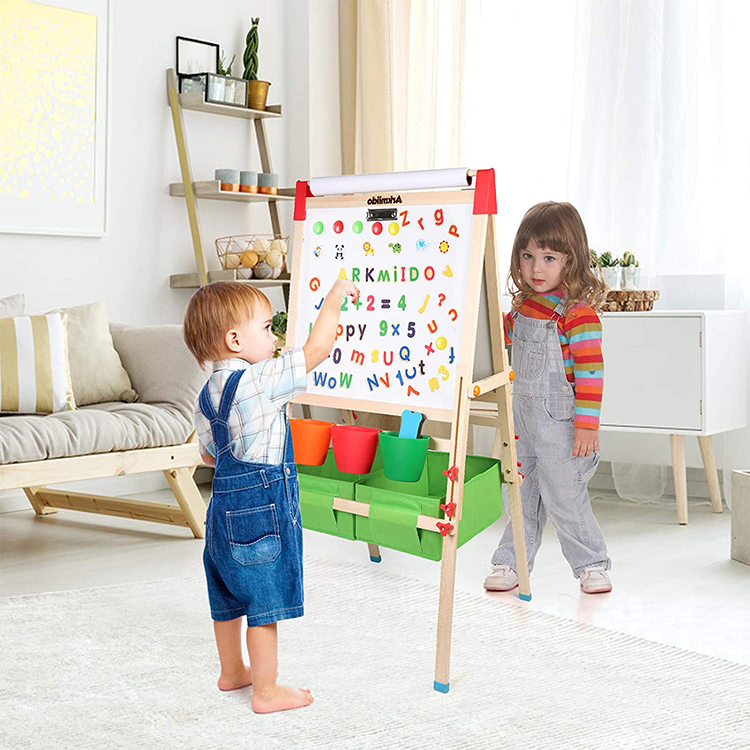children drawing board toy double side wooden kids Easel with Paper Roll HJFB08 Featured Image