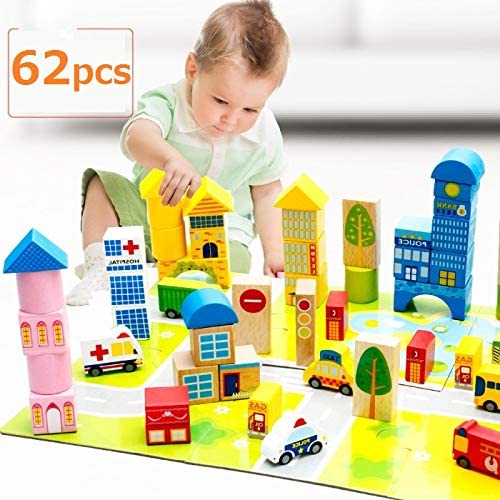 Best Price on Rc Cars For Kids - 62Pieces Wooden Building Blocks Set, Building Toy for Girls and Boys,Construction Toys for Toddlers, Developmental Toy, Different Shapes and Sizes, Bright Colors, ...