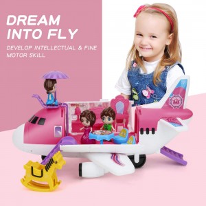 Airplane Toys Transport Cargo Play Set, Take Apart Plane Car Toys with Beauty Dresser Table and Stickers Pink Princess Educational Aircraft Game Toys for Kids Girls Gift for 3 4 5 6 Years Old