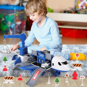 Airplane Toy with Sound and Light,Transport Cargo Airplane Playset Includes Car Toys and Large Play Mat,Kids Plane with Educational Vehicle Police Car Set,Gifts for 3 4 5 6 Year Old Boys and Girls