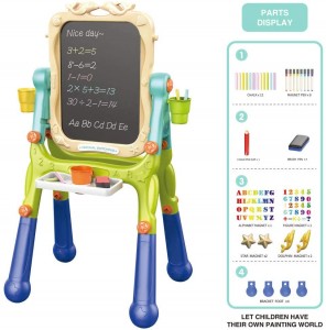 Arkmiido Toddler Magnetic Drawing Easel for Kids Double Board Height Adjustable 360° Rotating (Your Baby’s First Art Easel)