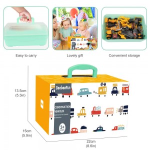 BeebeeRun Construction Vehicles Toys Set with Play Mat,44PCS Alloy Metal Trucks Car Play Set for Kids,Construction Truck Toys for 3 4 5 Year Old Boys,Gifts Boxed