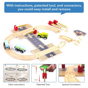 Wooden Train Set Toy 39Pcs Track&Car Building Playset for Toddlers 3 4 5 Years Old Railway&Road with Junction Building Kit Birthday for Kids