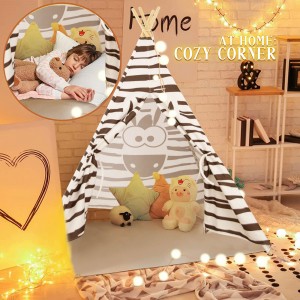 Children’s indoor tent princess girl boy play house household toy small house separate bed reading gift animal pattern zebra stripes (ZP0185)