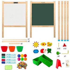 Arkmiido Kids Easel with Paper Roll Double-Sided Whiteboard & Chalkboard Standing Easel with Numbers and Other Accessories for Kids and Toddlers (Green)