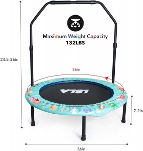 36-Inch Trampoline for Kids Mini Trampoline with Adjustable Handle and Safety Padded Cover Foldable Toddler Trampoline Indoor & Outdoor Rebounder Trampoline for Kids Play and Exercise
