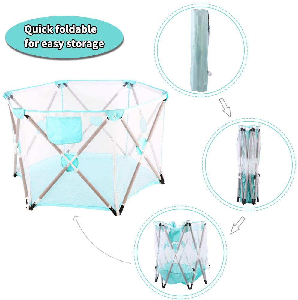 Low price for Kids Mini Slide - Arkmiido Baby playpen, Playpen for Baby Foldable and Portable, Hexagonal Folding Playpen with Breathable Mesh and Storage Bag, Indoor and Outdoor Play for 0-4 Ages ...