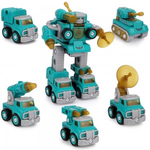 5 in 1 Take Apart Robot Toys Transformer Trucks Construction Building Car Toy Assembly Military Truck Vehicles Sets Stem Learning Toy Gift for 3 4 5 6 7 8 Years Old Kids Boys Girls Children