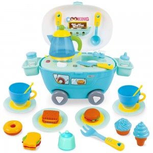 Beebeerun Toys Tea Set , Pretend Play Kitchen with Realistic Light and Sounds,Play Food for Kids,Tea Time Toy Set Including Dessert,Cookies,Doughnut,Tea Party Accessories Toy for Toddlers,Boys Girls